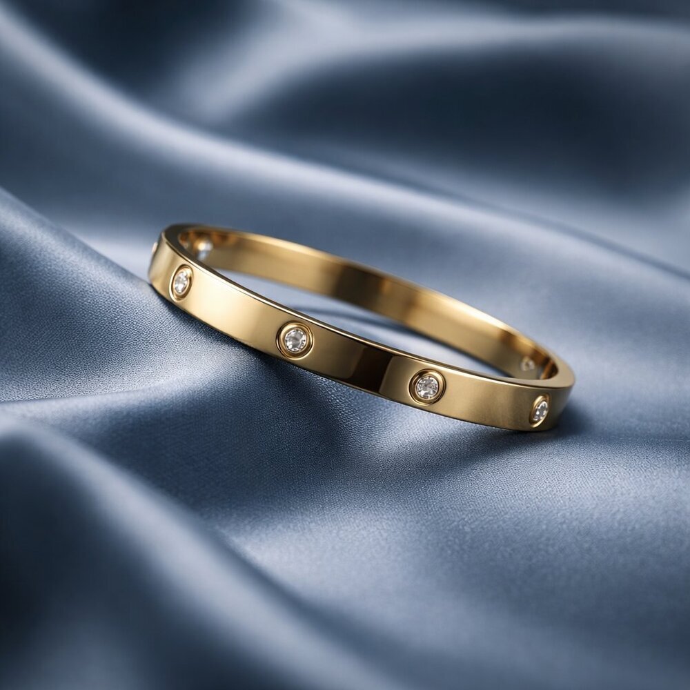 Gold CZ Bangle Bracelet |‎ 6mm | Hinged Buckle | Boutique